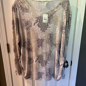 Women's Cream and Purple Patterned Top